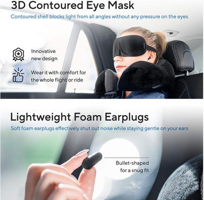 Travel Blanket Luxury Travel Set - Ergonomic Airplane Neck Pillow 100% Pure Memory Foam and Super Soft Fleece Blanket - Premium 3D Sleep Mask & Earplugs - Ultimate 4-in-1 Traveling Kit Black
