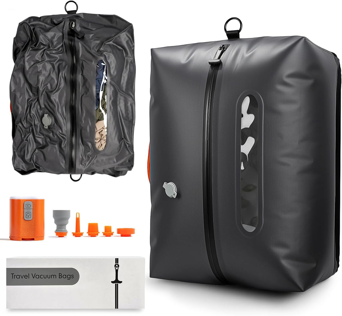 Vacuum Travel Bags with Pump, 2 Pack 34L Space Saver Vacuum Compression Bags for Travel Luggage Suitcase Backpack, Waterproof & Reusable Vacuum Packing Cubes for Clothing（2Pcs+Pump)