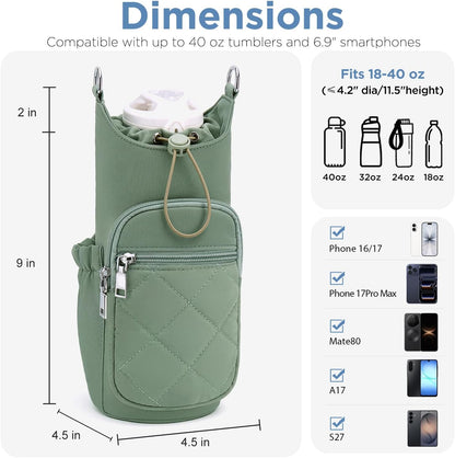 Crossbody Water Bottle Bag for Women,Lightweiht & Hands-Free Green