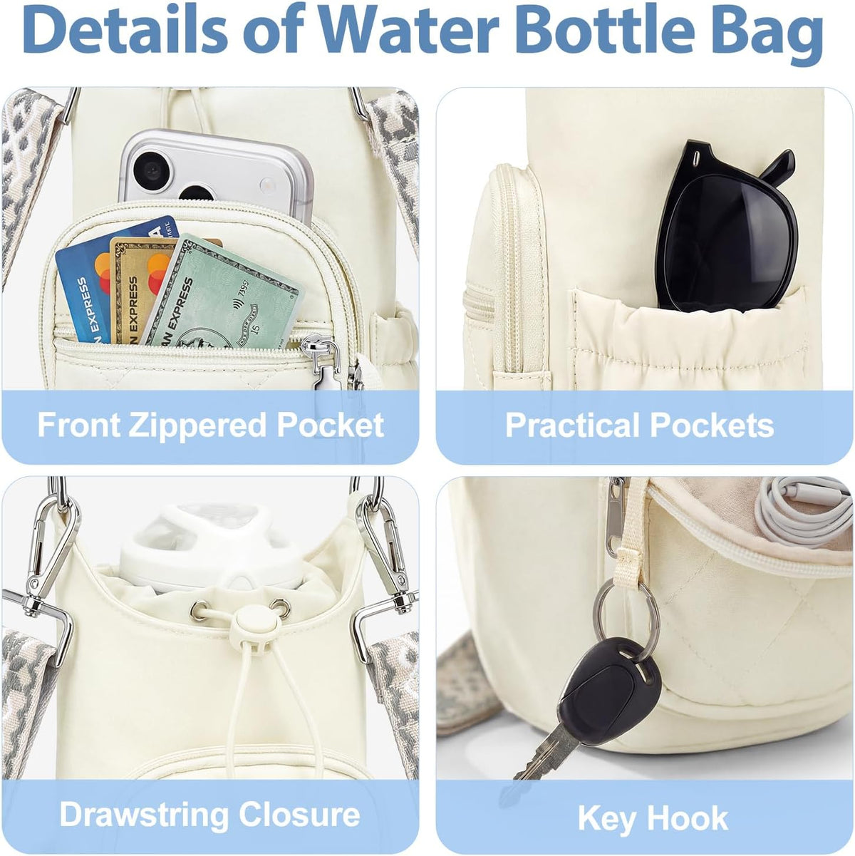 Crossbody Water Bottle Bag for Women,Lightweiht & Hands-Free Green