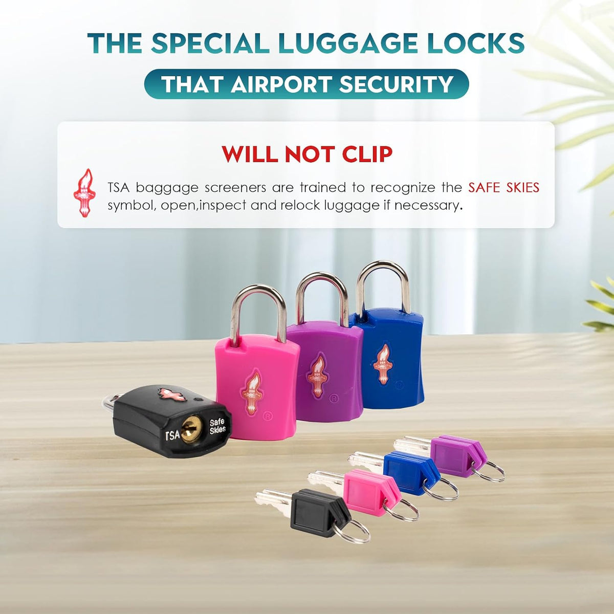 Safe Skies 4-Pack 4-Color Family TSA Travel Key Lock