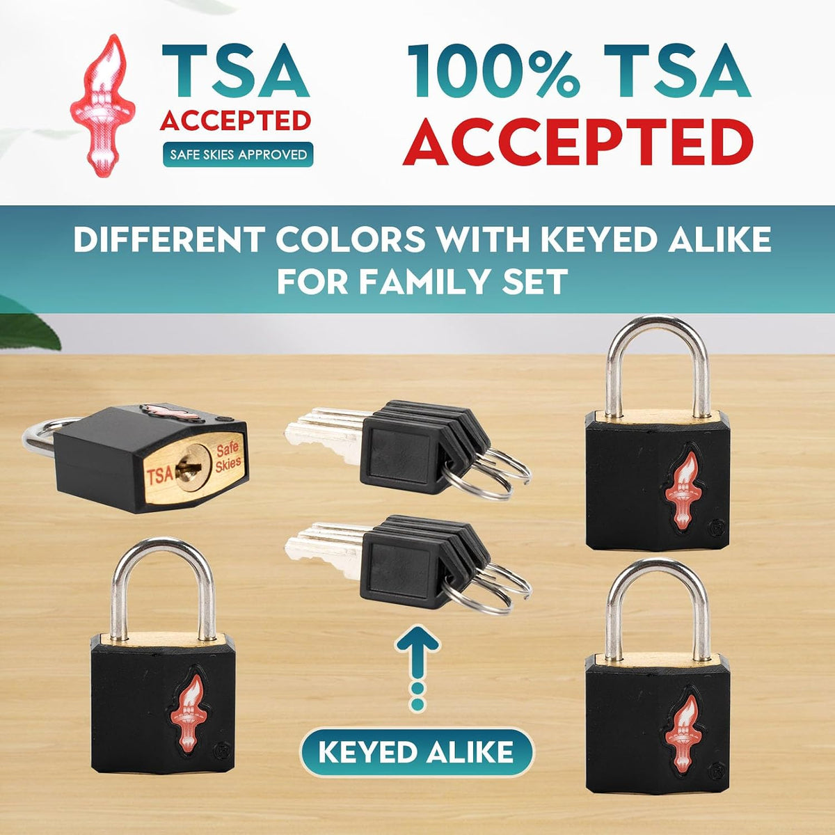 Safe Skies 4-Pack 4-Color Family TSA Travel Key Lock