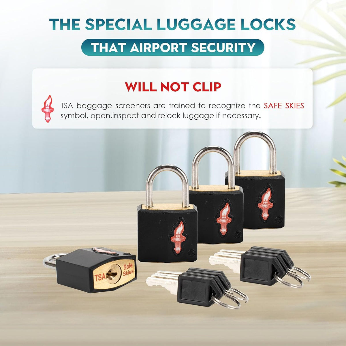 Safe Skies 4-Pack 4-Color Family TSA Travel Key Lock