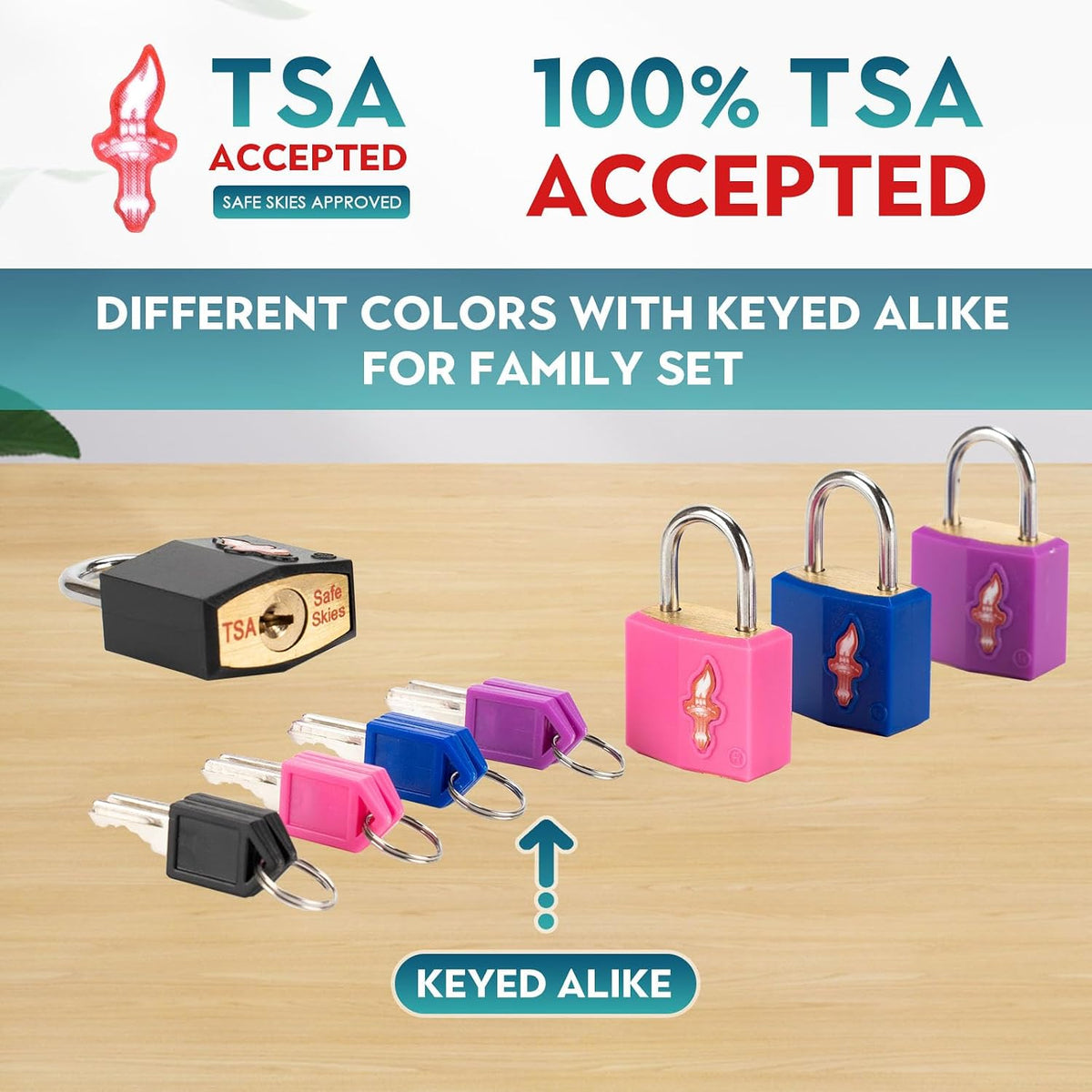 Safe Skies 4-Pack 4-Color Family TSA Travel Key Lock