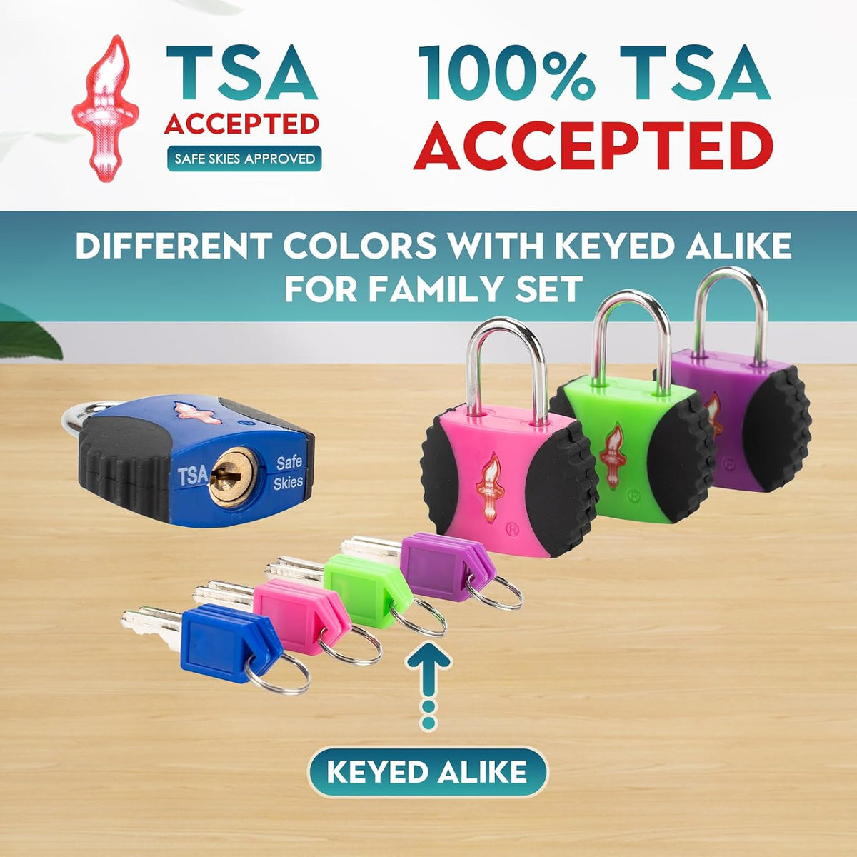 Safe Skies 4-Pack 4-Color Family TSA Travel Key Lock