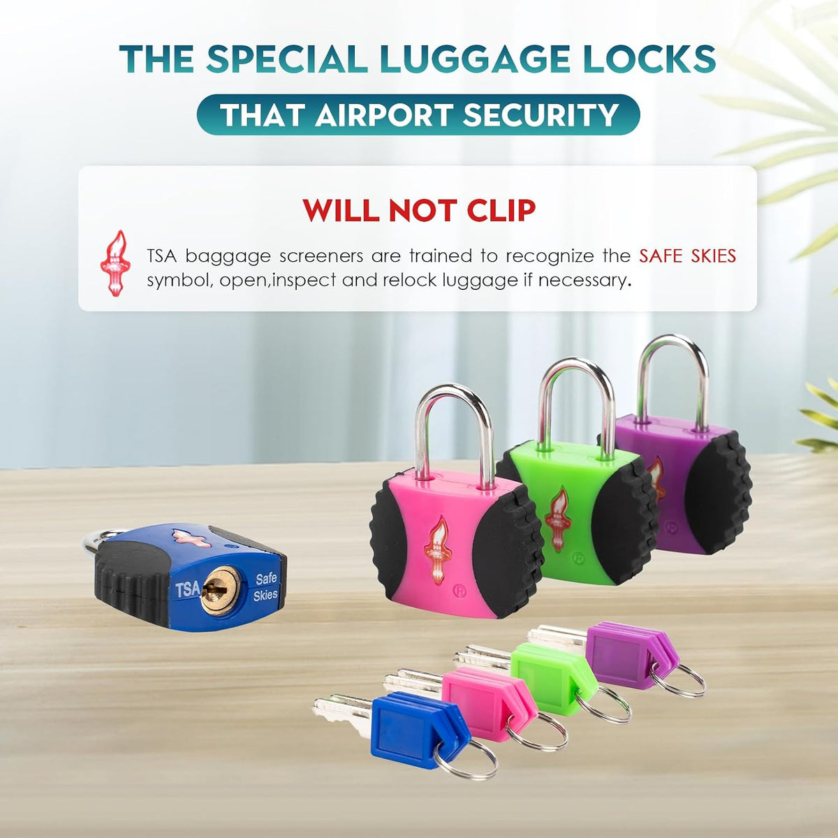 Safe Skies 4-Pack 4-Color Family TSA Travel Key Lock