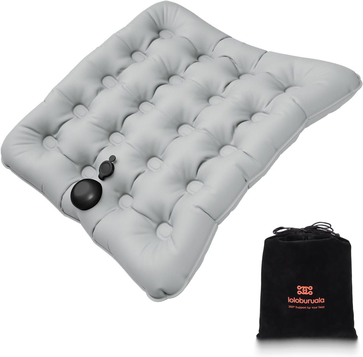 Lumbar Support Pillow, Inflatable Seat Cushion, Lightweight Car Back Cushion, Portable Chair Seat & Back Cushions for Office, Flight, Workplace, Gray Stadium Cushions with TPU