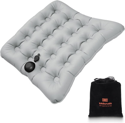 Lumbar Support Pillow, Inflatable Seat Cushion, Lightweight Car Back Cushion, Portable Chair Seat & Back Cushions for Office, Flight, Workplace, Gray Stadium Cushions with TPU