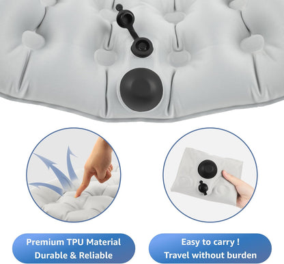 Lumbar Support Pillow, Inflatable Seat Cushion, Lightweight Car Back Cushion, Portable Chair Seat & Back Cushions for Office, Flight, Workplace, Gray Stadium Cushions with TPU