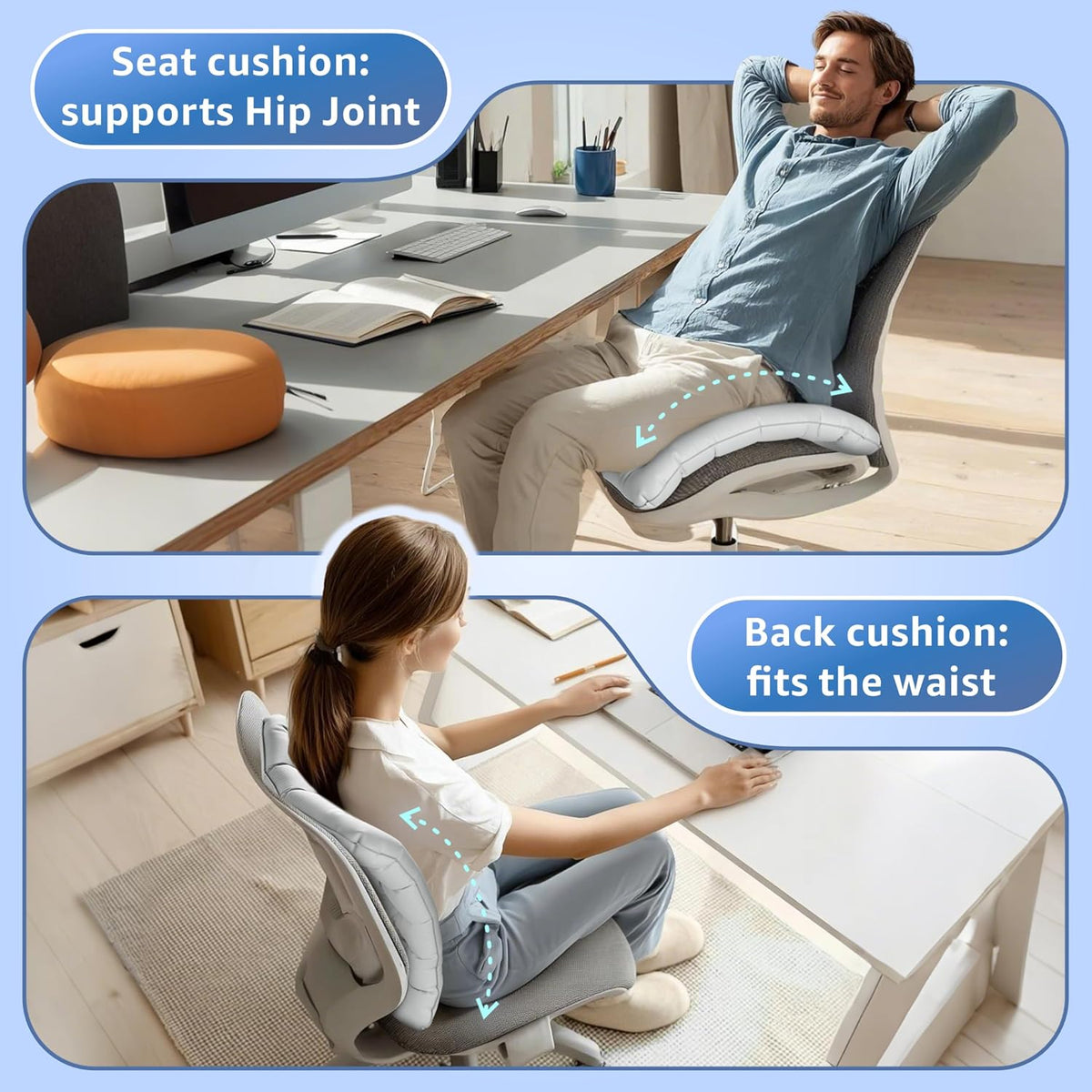 Lumbar Support Pillow, Inflatable Seat Cushion, Lightweight Car Back Cushion, Portable Chair Seat & Back Cushions for Office, Flight, Workplace, Gray Stadium Cushions with TPU