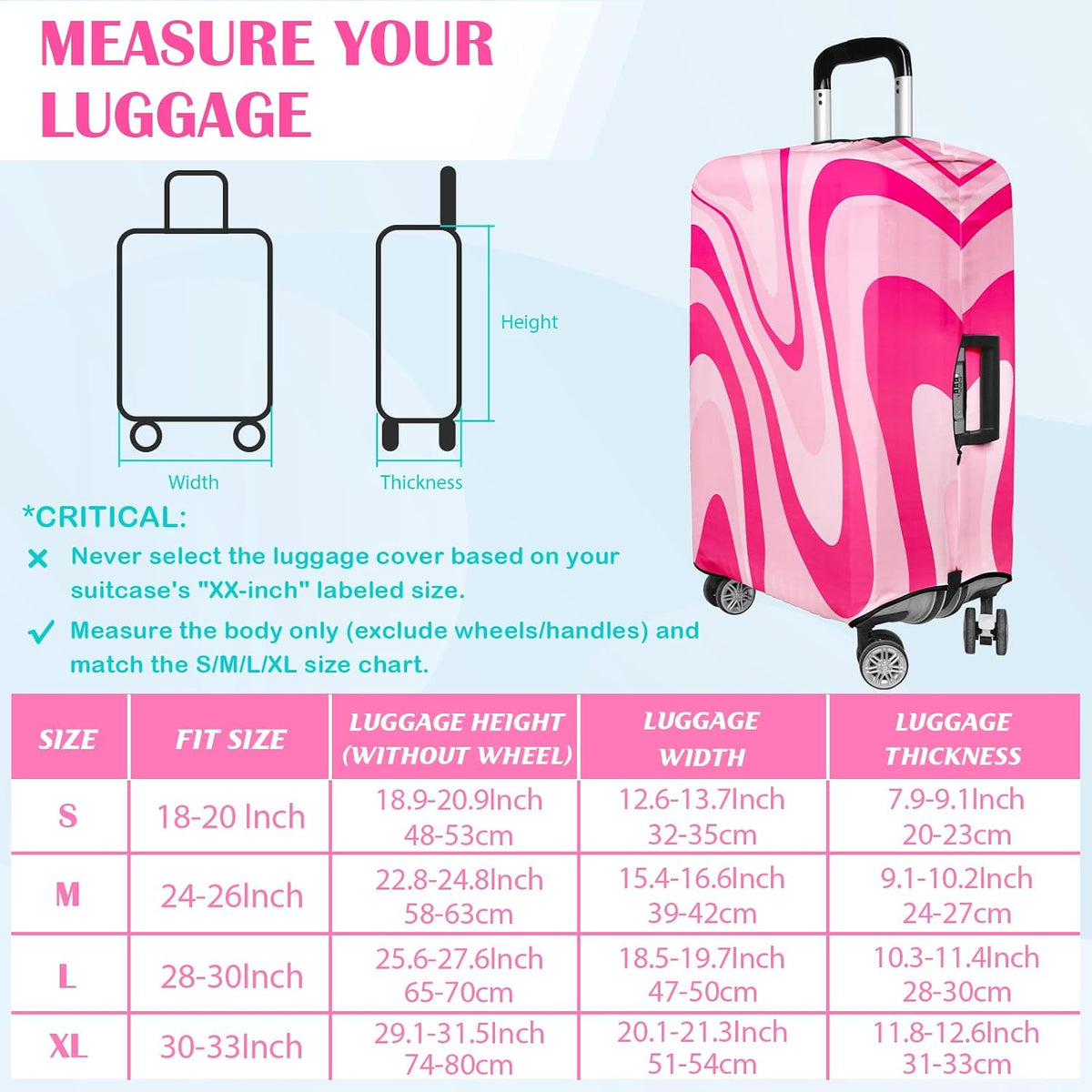 Luggage Covers for Suitcase Elastic Suitcase Covers Luggage Protector Anti-scratch Fits 28-30 Inch Pink