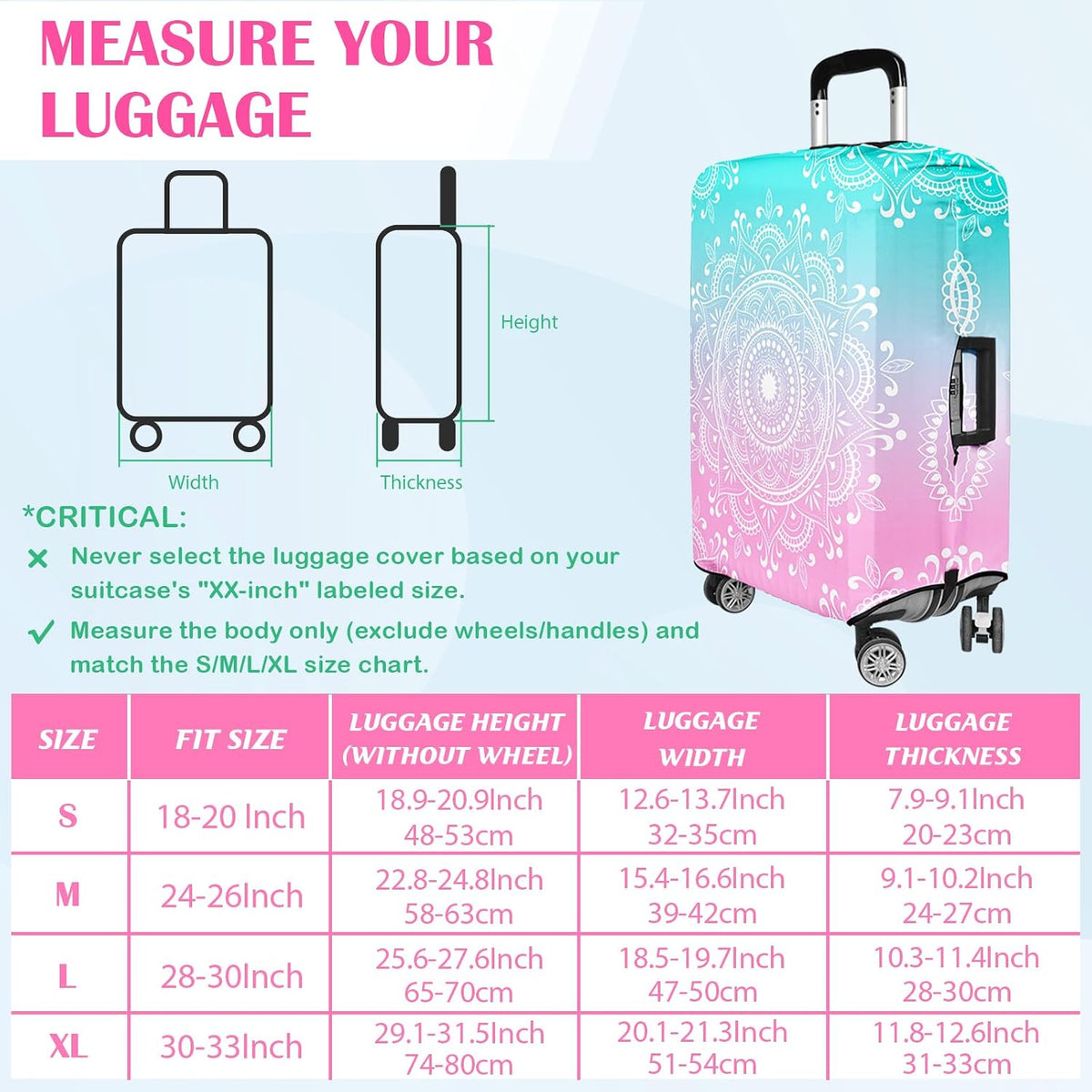 Luggage Covers for Suitcase Elastic Suitcase Covers Luggage Protector Anti-scratch Fits 28-30 Inch Pink