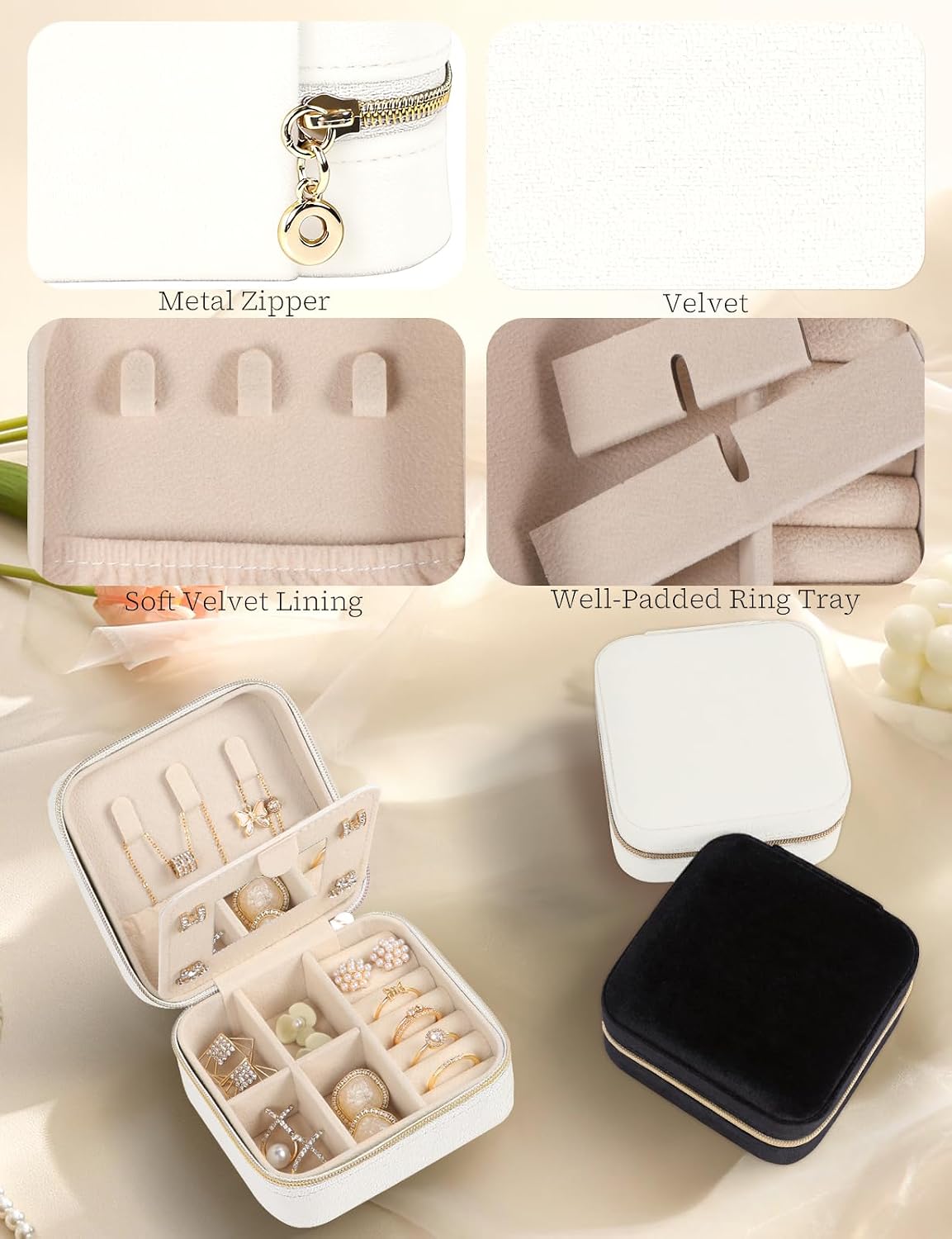 Travel Jewelry Case Small Jewelry Box Jewelry Organizer Storage Case Portable PU Leather Mini Jewelry Travel Case for Girls Womens Earring, Necklace, Rings,Bracelets