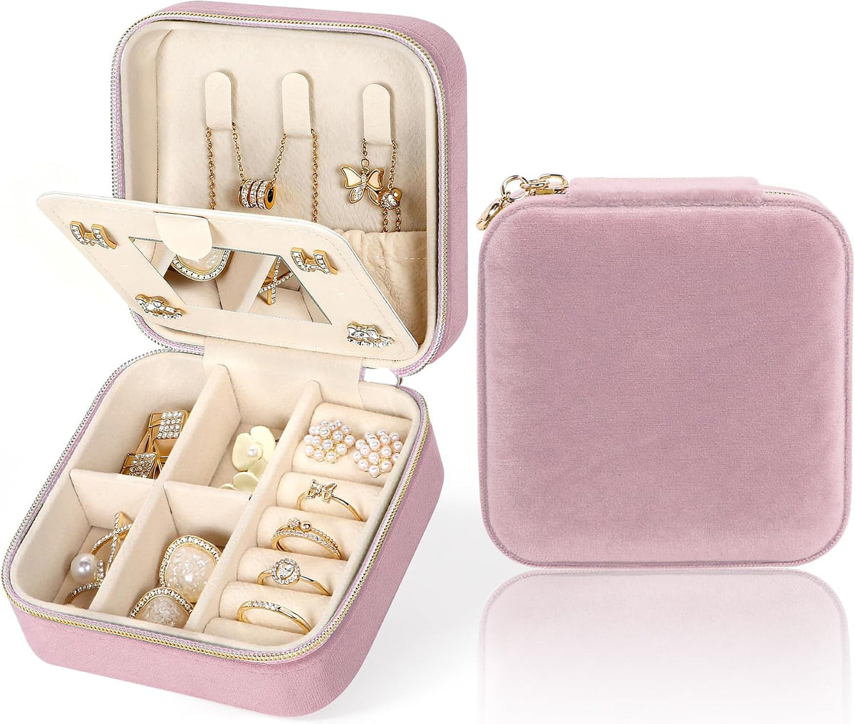 Travel Jewelry Case Small Jewelry Box Jewelry Organizer Storage Case Portable PU Leather Mini Jewelry Travel Case for Girls Womens Earring, Necklace, Rings,Bracelets