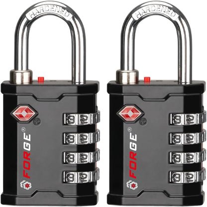 4-Digit TSA Approved Travel Locks – Heavy-Duty Combination Padlock for Travel, Gym, Pelican Case. Black 2-Pack.