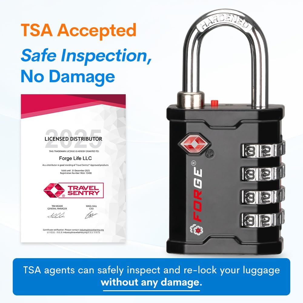 4-Digit TSA Approved Travel Locks – Heavy-Duty Combination Padlock for Travel, Gym, Pelican Case. Black 2-Pack.
