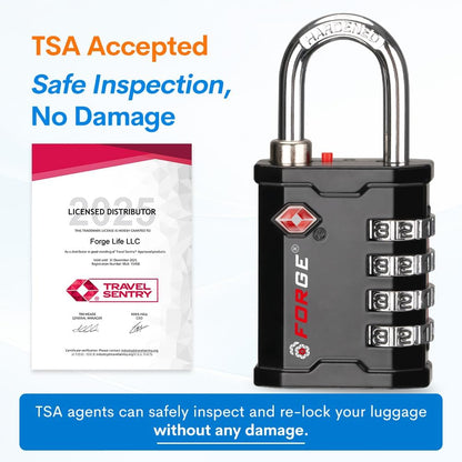 4-Digit TSA Approved Travel Locks – Heavy-Duty Combination Padlock for Travel, Gym, Pelican Case. Black 2-Pack.