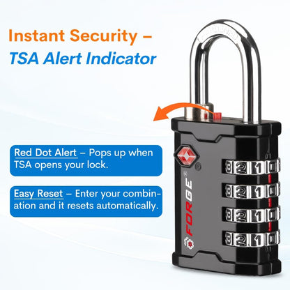 4-Digit TSA Approved Travel Locks – Heavy-Duty Combination Padlock for Travel, Gym, Pelican Case. Black 2-Pack.