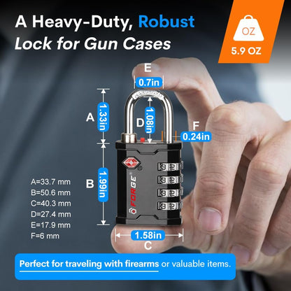 4-Digit TSA Approved Travel Locks – Heavy-Duty Combination Padlock for Travel, Gym, Pelican Case. Black 2-Pack.