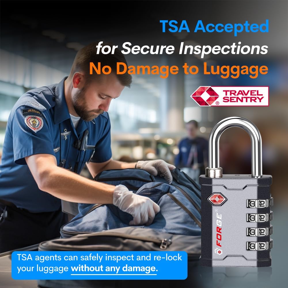 4-Digit TSA Approved Travel Locks – Heavy-Duty Combination Padlock for Travel, Gym, Pelican Case. Black 2-Pack.