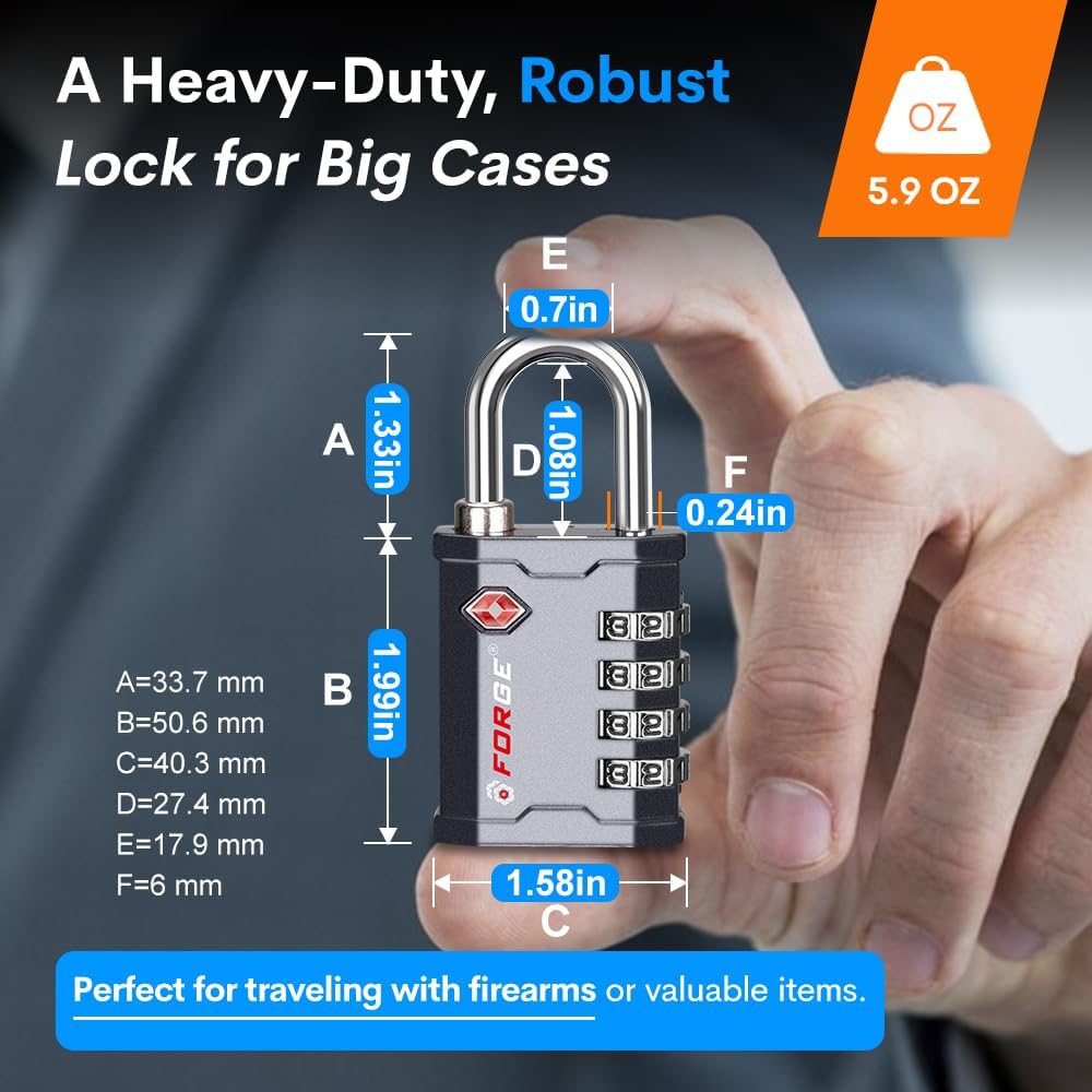 4-Digit TSA Approved Travel Locks – Heavy-Duty Combination Padlock for Travel, Gym, Pelican Case. Black 2-Pack.