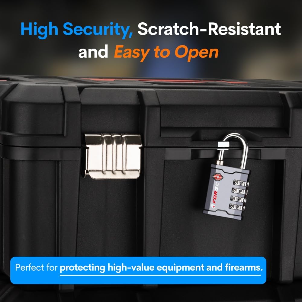 4-Digit TSA Approved Travel Locks – Heavy-Duty Combination Padlock for Travel, Gym, Pelican Case. Black 2-Pack.