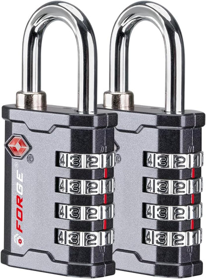 4-Digit TSA Approved Travel Locks – Heavy-Duty Combination Padlock for Travel, Gym, Pelican Case. Black 2-Pack.