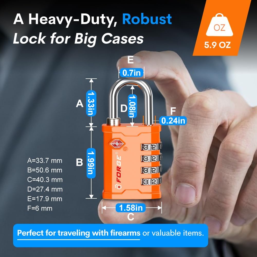 4-Digit TSA Approved Travel Locks – Heavy-Duty Combination Padlock for Travel, Gym, Pelican Case. Black 2-Pack.