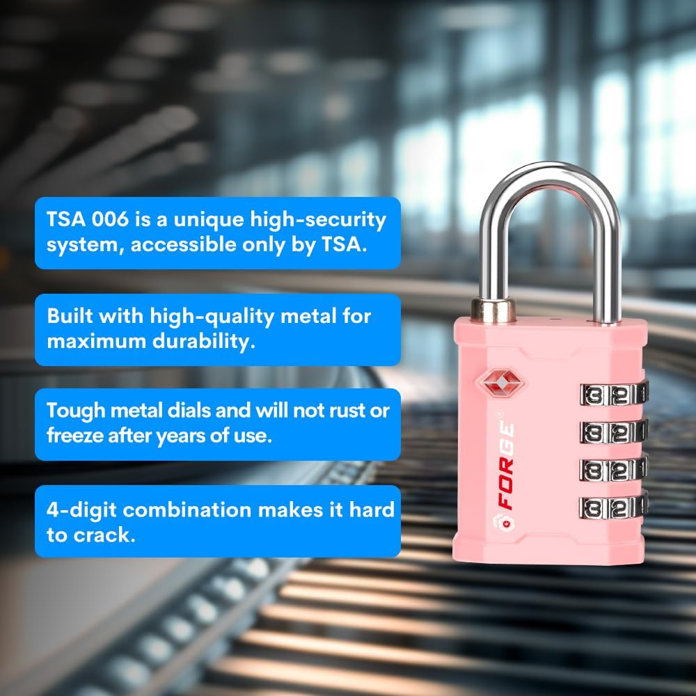 4-Digit TSA Approved Travel Locks – Heavy-Duty Combination Padlock for Travel, Gym, Pelican Case. Black 2-Pack.