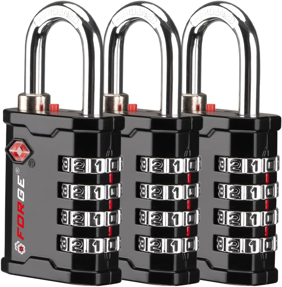 4-Digit TSA Approved Travel Locks – Heavy-Duty Combination Padlock for Travel, Gym, Pelican Case. Black 2-Pack.