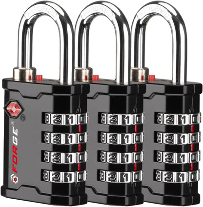 4-Digit TSA Approved Travel Locks – Heavy-Duty Combination Padlock for Travel, Gym, Pelican Case. Black 2-Pack.