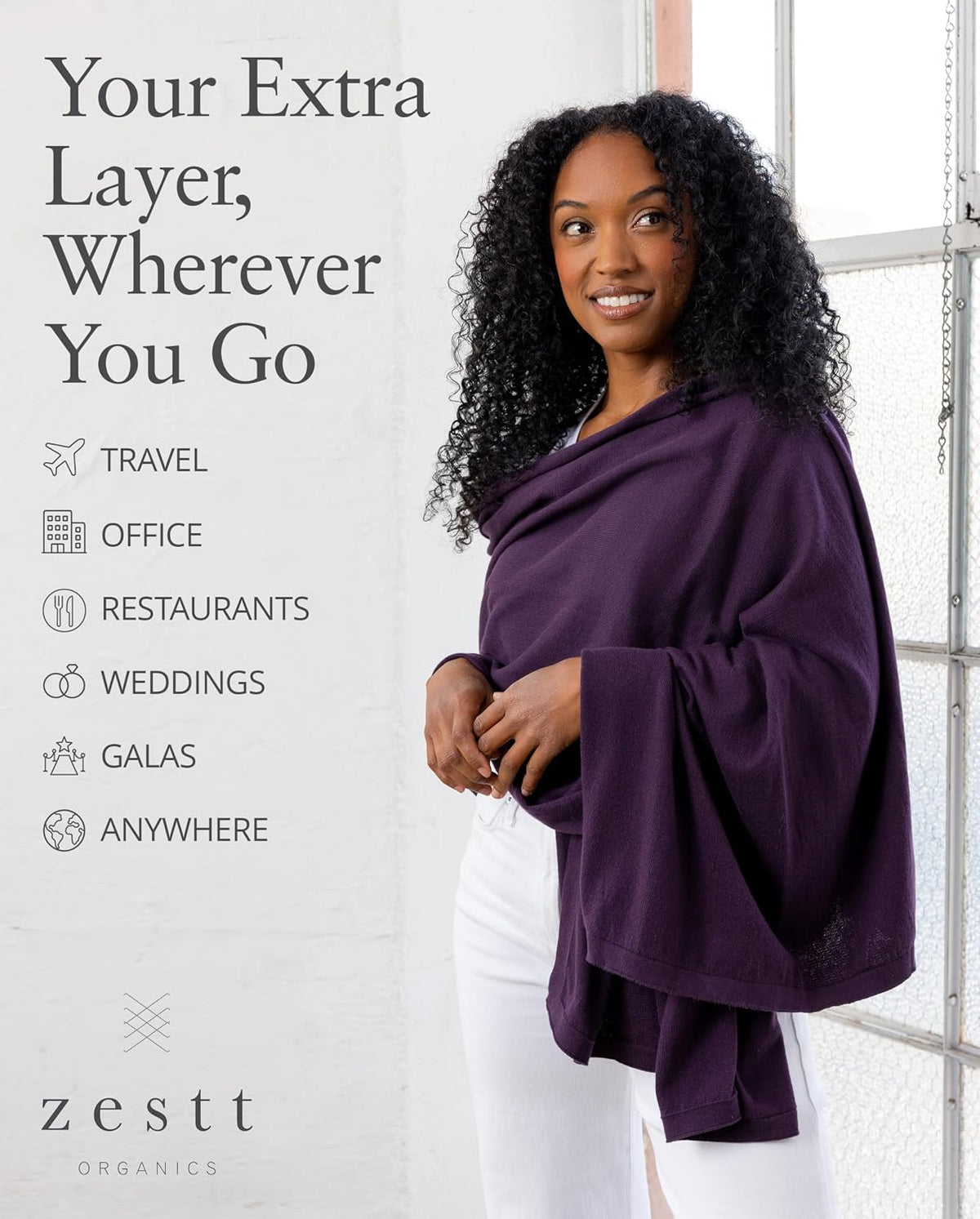 zestt Dreamsoft Travel Scarf, Wrap and Shawl for Women, Organic Cotton