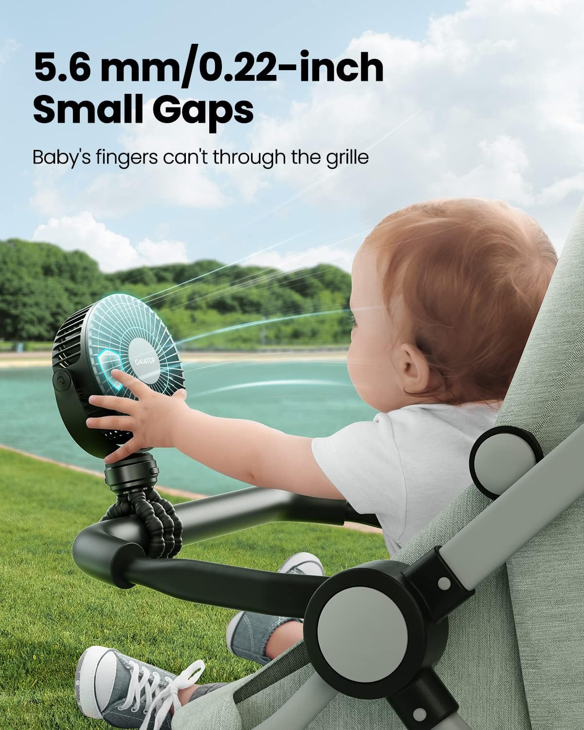 Mini Portable Stroller Fan, Small Clip on Fan 3 Speed Rechargeable