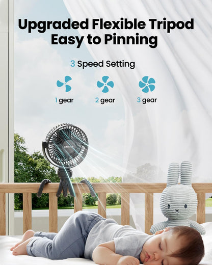 Mini Portable Stroller Fan, Small Clip on Fan 3 Speed Rechargeable