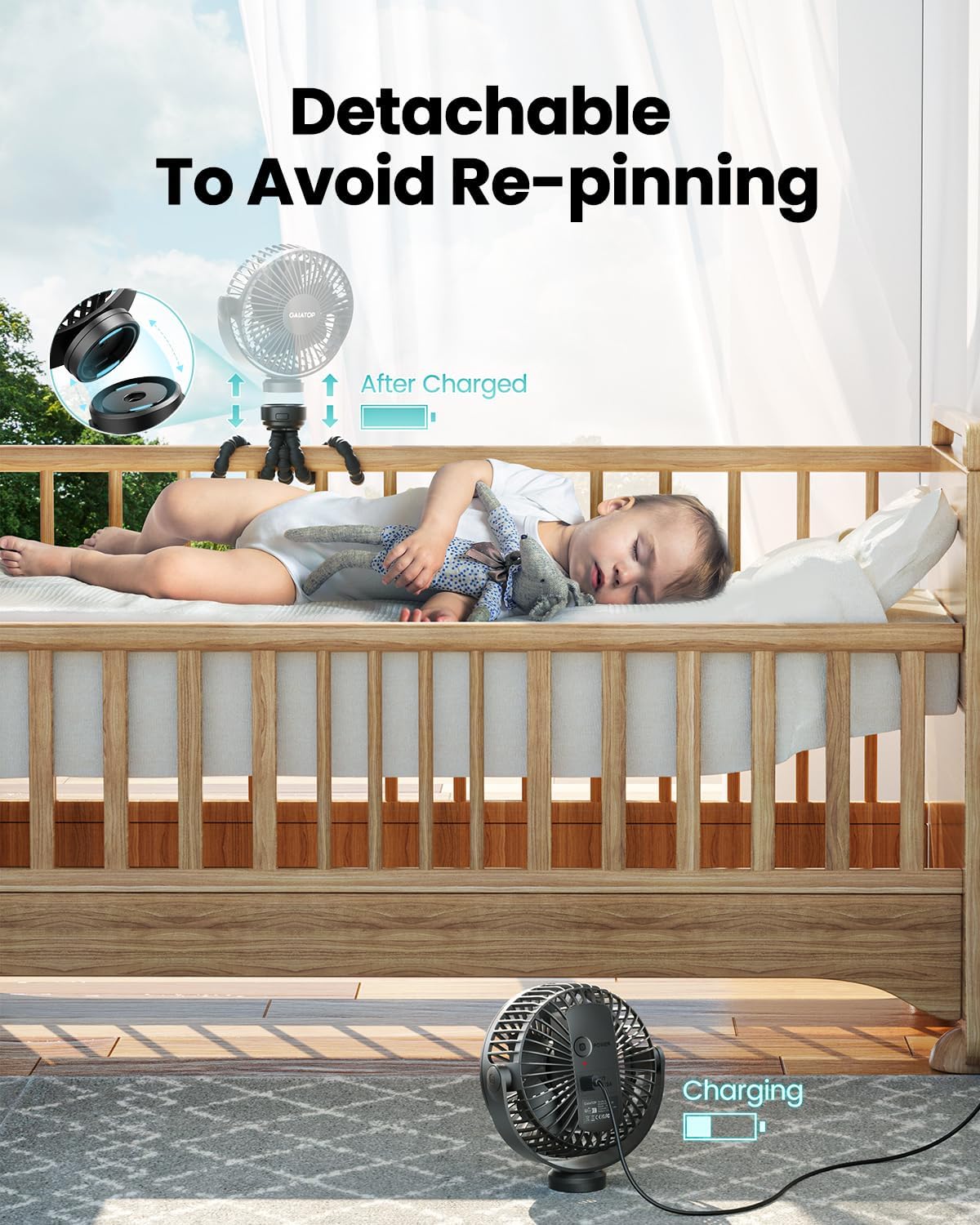 Mini Portable Stroller Fan, Small Clip on Fan 3 Speed Rechargeable