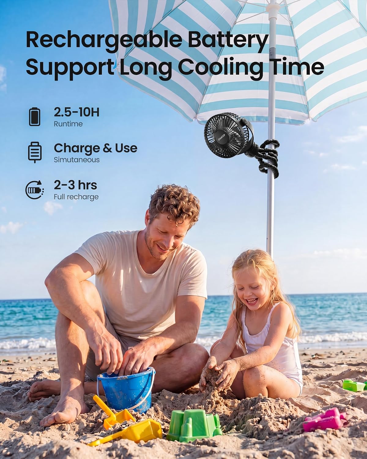 Mini Portable Stroller Fan, Small Clip on Fan 3 Speed Rechargeable