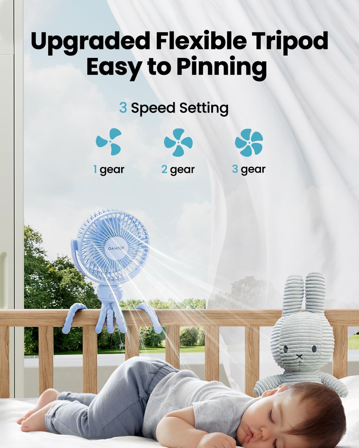 Mini Portable Stroller Fan, Small Clip on Fan 3 Speed Rechargeable