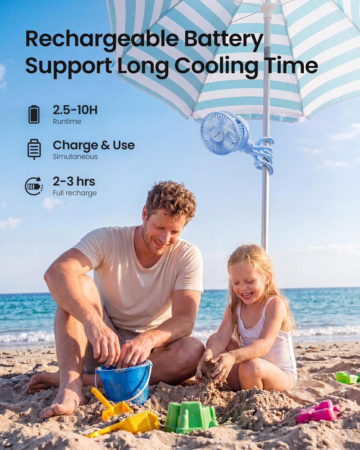 Mini Portable Stroller Fan, Small Clip on Fan 3 Speed Rechargeable