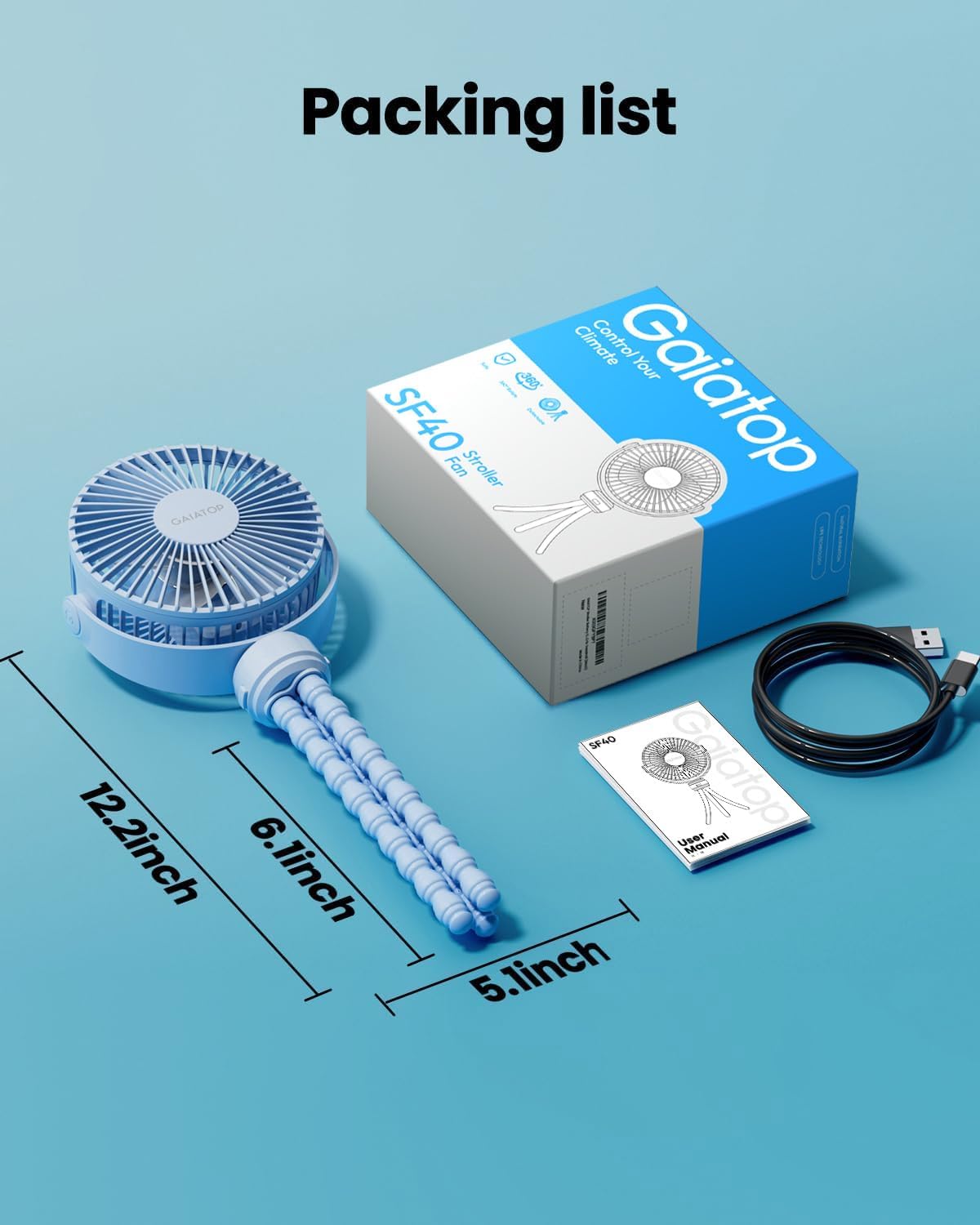 Mini Portable Stroller Fan, Small Clip on Fan 3 Speed Rechargeable