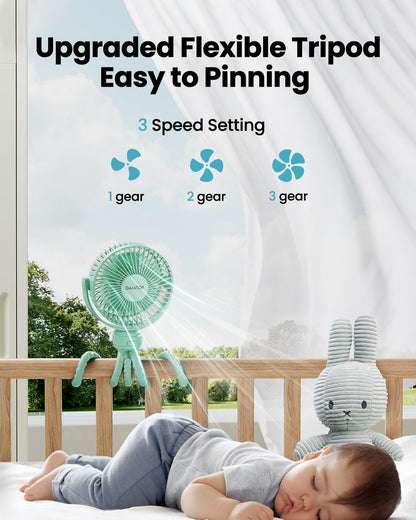 Mini Portable Stroller Fan, Small Clip on Fan 3 Speed Rechargeable