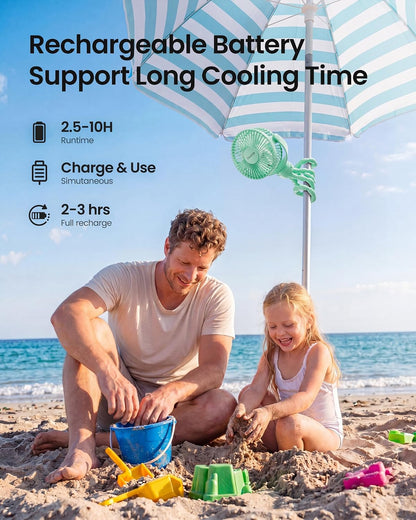 Mini Portable Stroller Fan, Small Clip on Fan 3 Speed Rechargeable