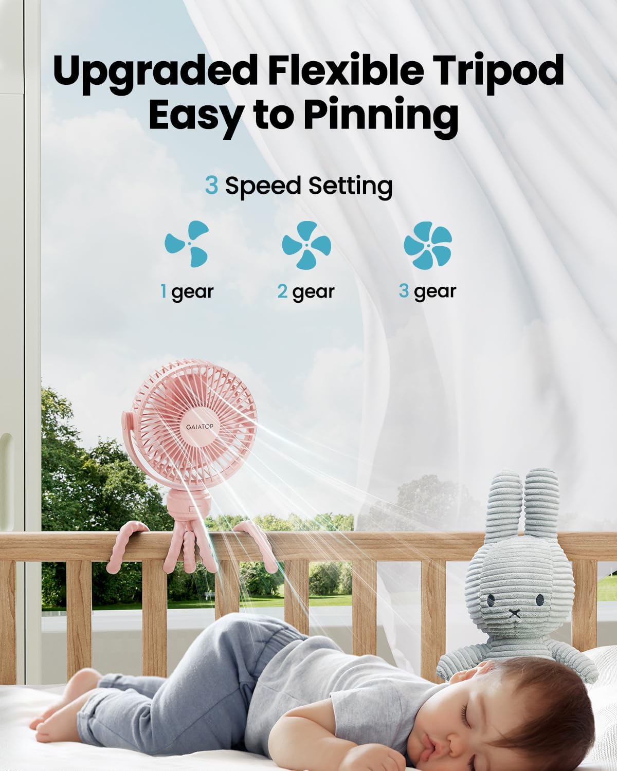 Mini Portable Stroller Fan, Small Clip on Fan 3 Speed Rechargeable