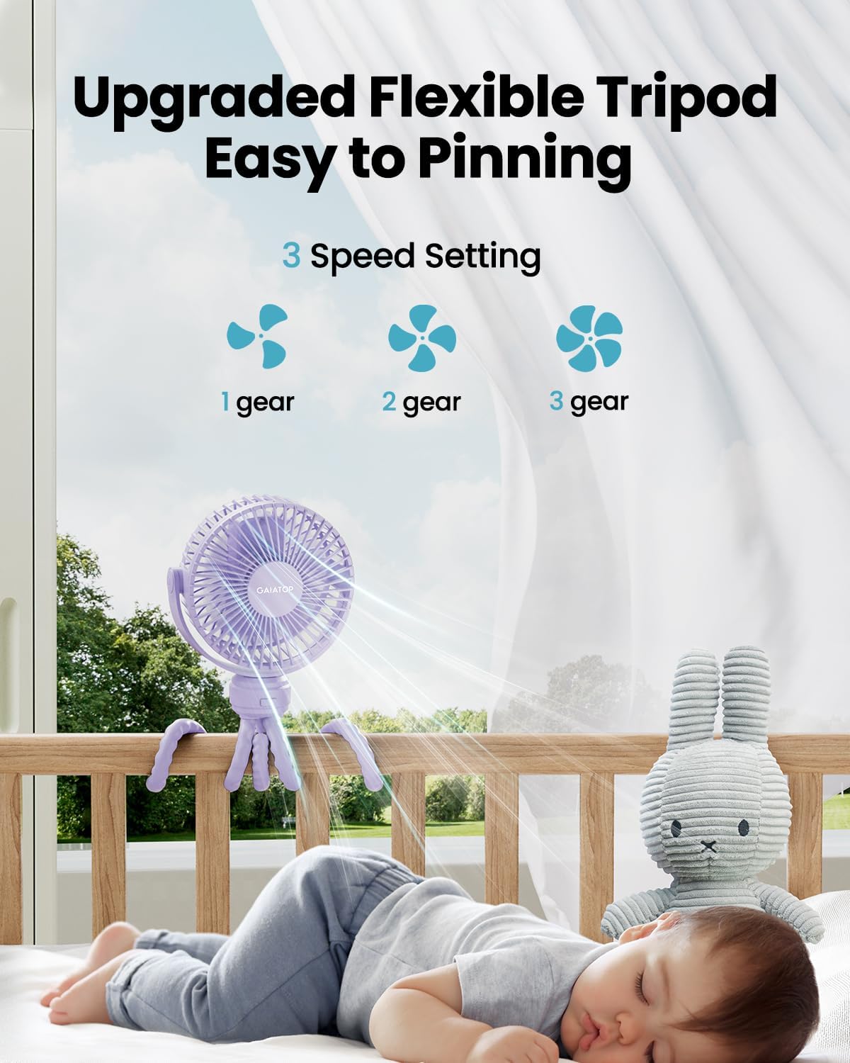 Mini Portable Stroller Fan, Small Clip on Fan 3 Speed Rechargeable