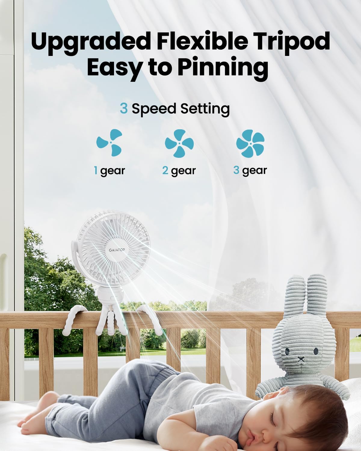 Mini Portable Stroller Fan, Small Clip on Fan 3 Speed Rechargeable