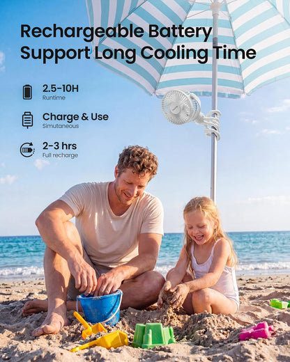 Mini Portable Stroller Fan, Small Clip on Fan 3 Speed Rechargeable