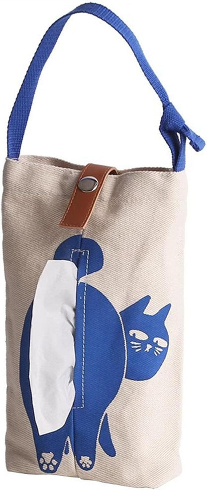 Cat Car Tissue Pouch Cute Travel Tissue Box Camping WallTissue Accessories for Car Home Office Desk Outdoor, Bathroom, Toilet Paper Bag (Cat-Themed Tissue Holder)