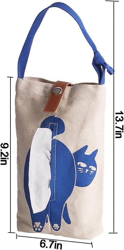 Cat Car Tissue Pouch Cute Travel Tissue Box Camping WallTissue Accessories for Car Home Office Desk Outdoor, Bathroom, Toilet Paper Bag (Cat-Themed Tissue Holder)