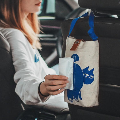 Cat Car Tissue Pouch Cute Travel Tissue Box Camping WallTissue Accessories for Car Home Office Desk Outdoor, Bathroom, Toilet Paper Bag (Cat-Themed Tissue Holder)