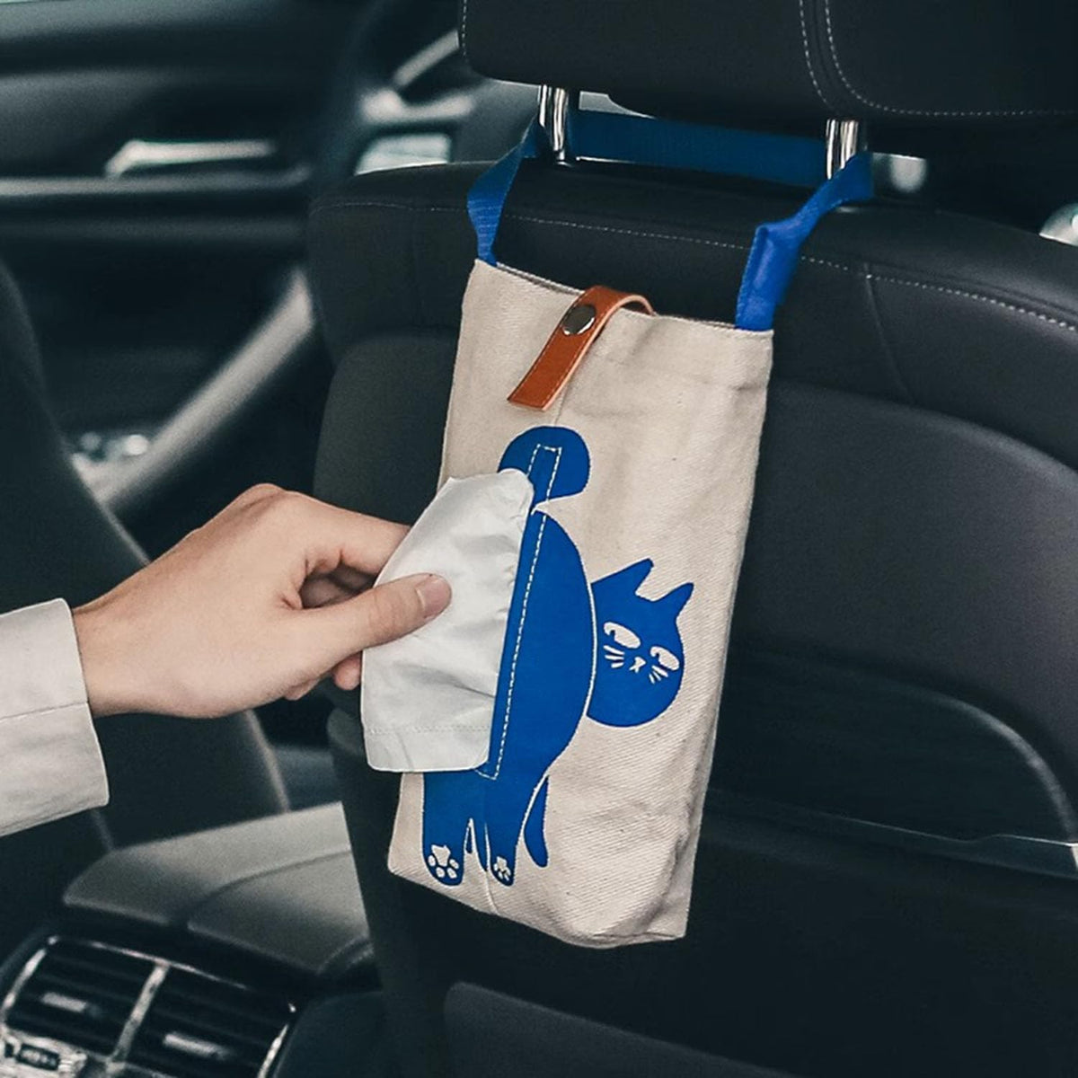 Cat Car Tissue Pouch Cute Travel Tissue Box Camping WallTissue Accessories for Car Home Office Desk Outdoor, Bathroom, Toilet Paper Bag (Cat-Themed Tissue Holder)