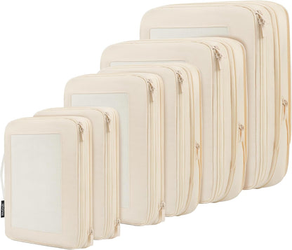 4 Set/6 Set/8 Set Compression Packing Cubes Travel Accessories Expandable Packing Organizers (Square Mesh, 06-Beige) - Colors B